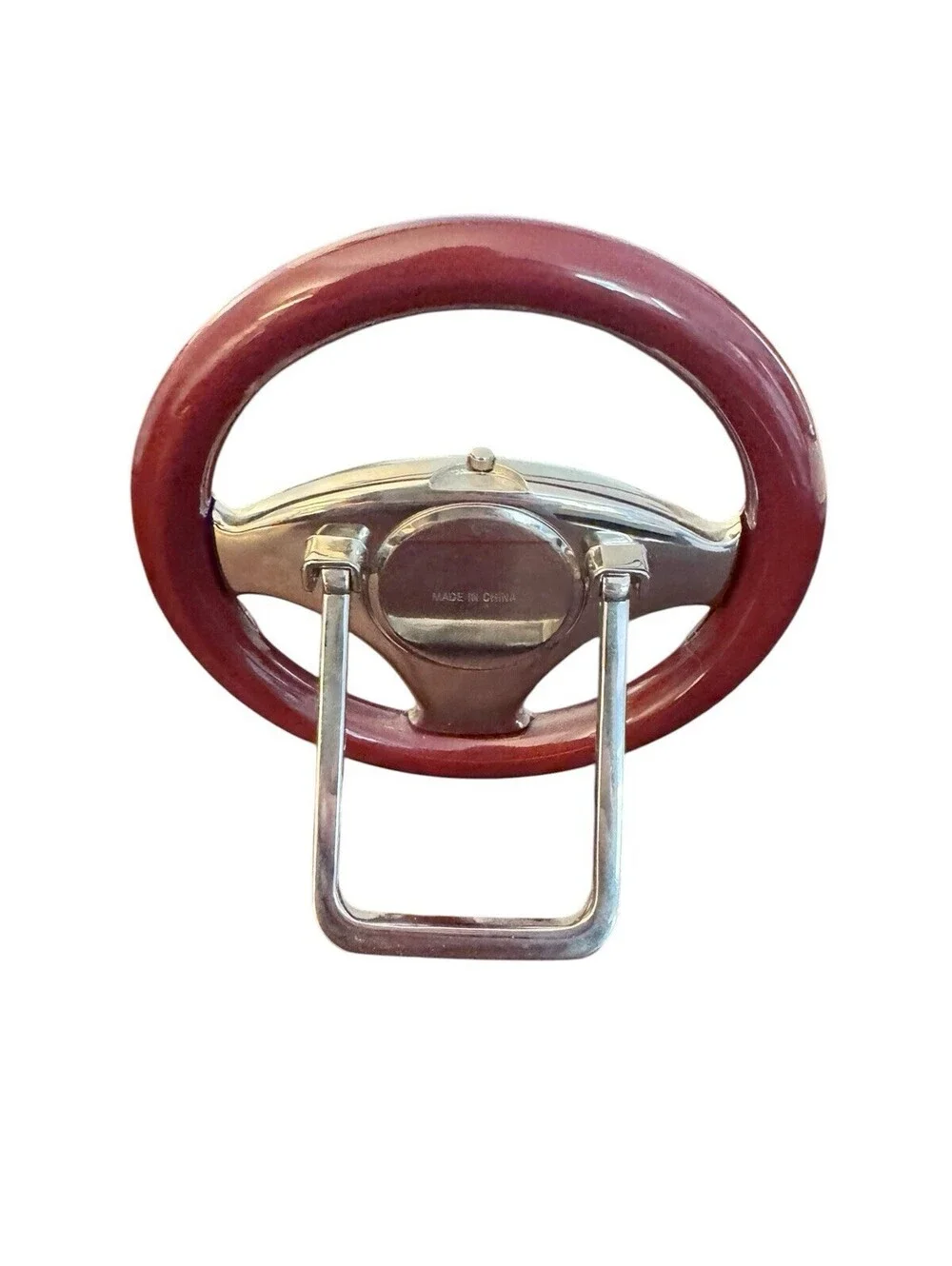 Vintage Chevrolet Mahogany Wood and Chrome Steering Wheel Desk Clock